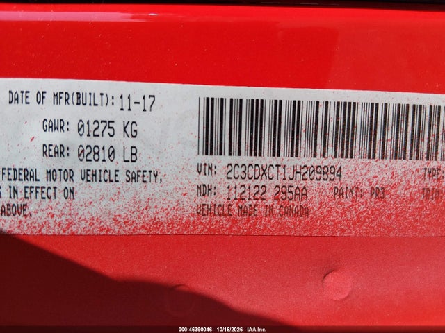 Продаж на аукціоні авто 2018 Dodge Charger R/t Rwd, vin: 2C3CDXCT1JH209894, номер лоту: 46390046