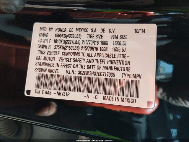 Aukcja sprzedaży 2014 Honda Cr-v Lx, vin: 3CZRM3H37EG717035, numer aukcji: 46390088