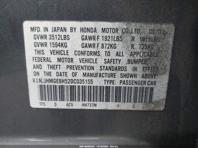 Продажа на аукционе авто 2013 Honda Fit Sport, vin: JHMGE8H52DC035155, номер лота: 46390225