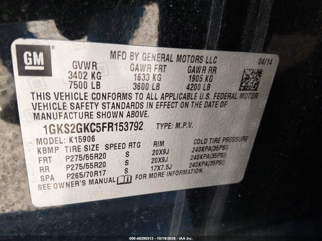 GMC Yukon Xl 1500 Sle 2015 1GKS2GKC5FR153792 Image 9
