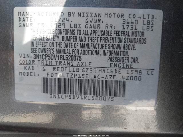 Продажа на аукционе авто 2024 Nissan Kicks Sr Xtronic Cvt, vin: 3N1CP5DV1RL520075, номер лота: 46390570