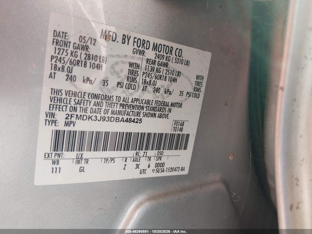 Продаж на аукціоні авто 2013 Ford Edge Sel, vin: 2FMDK3J93DBA48425, номер лоту: 46390591