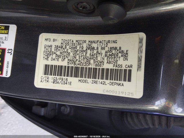 46390807 :رقم المزاد ، 5YFBU4EE2DP118667 vin ، 2013 Toyota Corolla Le مزاد بيع