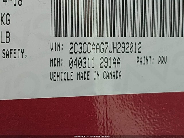 2018 Chrysler 300 Touring მანქანა იყიდება აუქციონზე, vin: 2C3CCAAG7JH292012, აუქციონის ნომერი: 46390823
