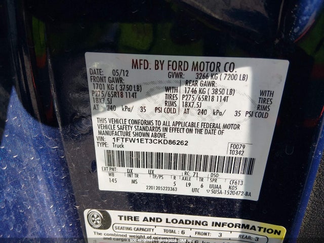 Aukcja sprzedaży 2012 Ford F-150 Xlt, vin: 1FTFW1ET3CKD86262, numer aukcji: 46390947