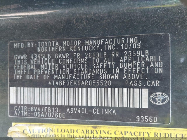 2010 Toyota Camry Le მანქანა იყიდება აუქციონზე, vin: 4T4BF3EK9AR055528, აუქციონის ნომერი: 46391165