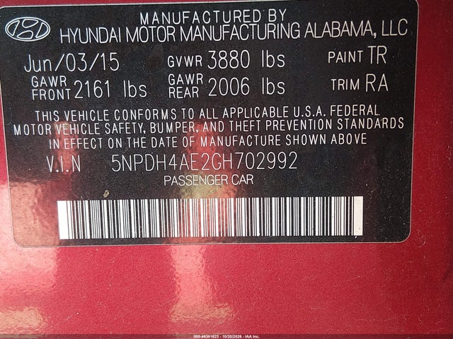 Aukcja sprzedaży 2016 Hyundai Elantra Se, vin: 5NPDH4AE2GH702992, numer aukcji: 46391623