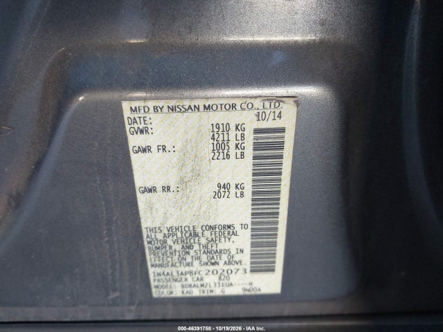 Aukcja sprzedaży 2015 Nissan Altima 2.5 Sv, vin: 1N4AL3AP8FC202073, numer aukcji: 46391758