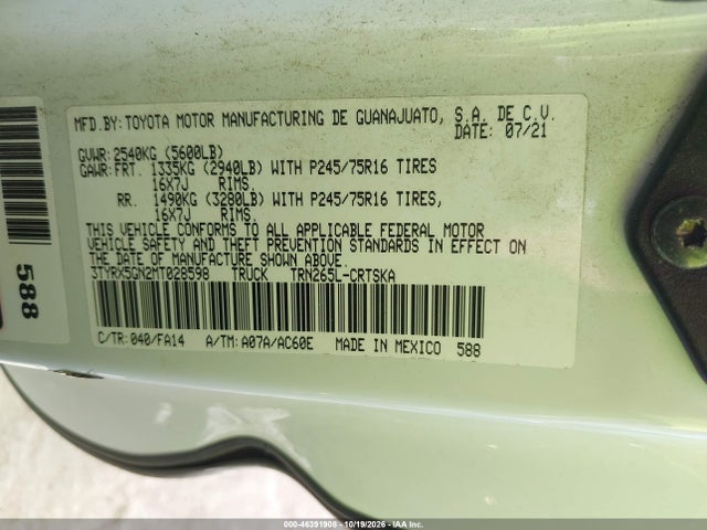 Toyota Tacoma Sr 2021 3TYRX5GN2MT028598 Image 9