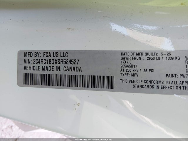 46391935 :رقم المزاد ، 2C4RC1BGXSR584527 vin ، 2025 Chrysler Pacifica Select مزاد بيع