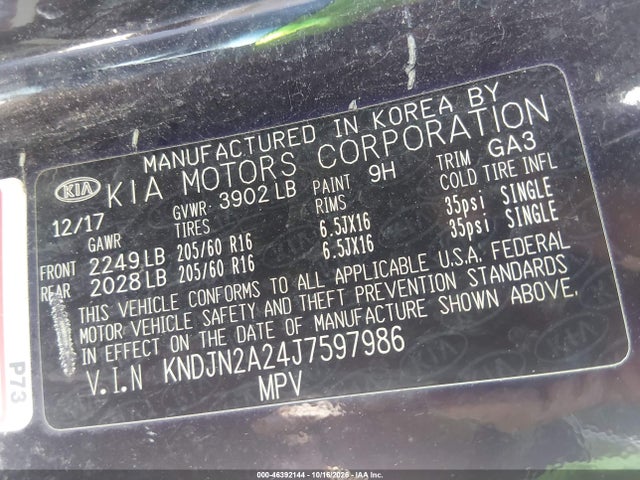 Aukcja sprzedaży 2018 Kia Soul, vin: KNDJN2A24J7597986, numer aukcji: 46392144