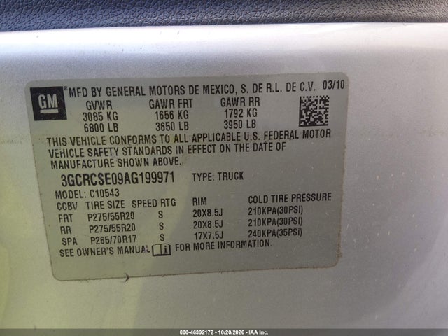 Продаж на аукціоні авто 2010 Chevrolet Silverado 1500 Lt, vin: 3GCRCSE09AG199971, номер лоту: 46392172