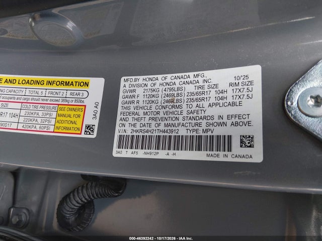 2HKRS4H21TH443912 Honda Cr-v Lx Awd