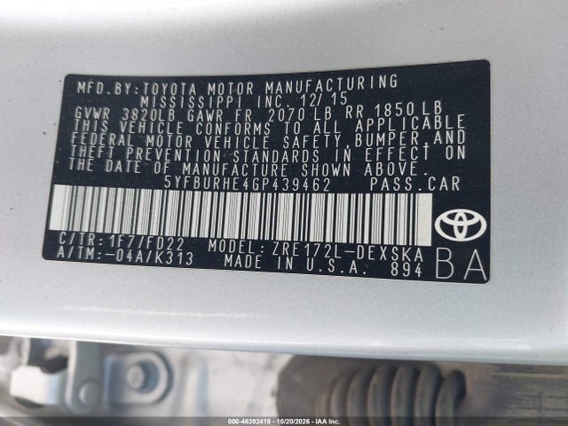 Toyota Corolla S Plus 2016 5YFBURHE4GP439462 Image 9