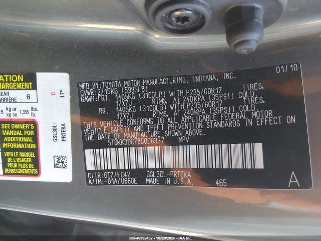 Продаж на аукціоні авто 2011 Toyota Sienna Le V6, vin: 5TDKK3DC7BS006337, номер лоту: 46392457