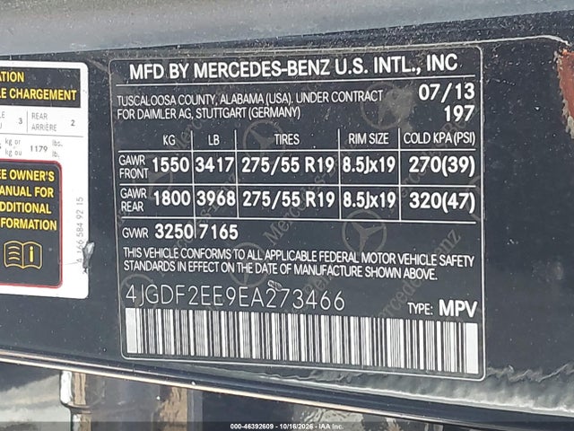 4JGDF2EE9EA273466 Mercedes-Benz Gl 350 Bluetec 4matic