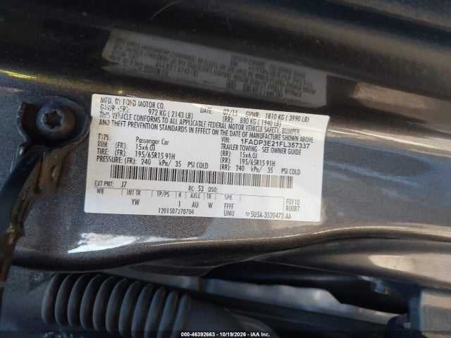 2015 Ford Focus S მანქანა იყიდება აუქციონზე, vin: 1FADP3E21FL357337, აუქციონის ნომერი: 46392663