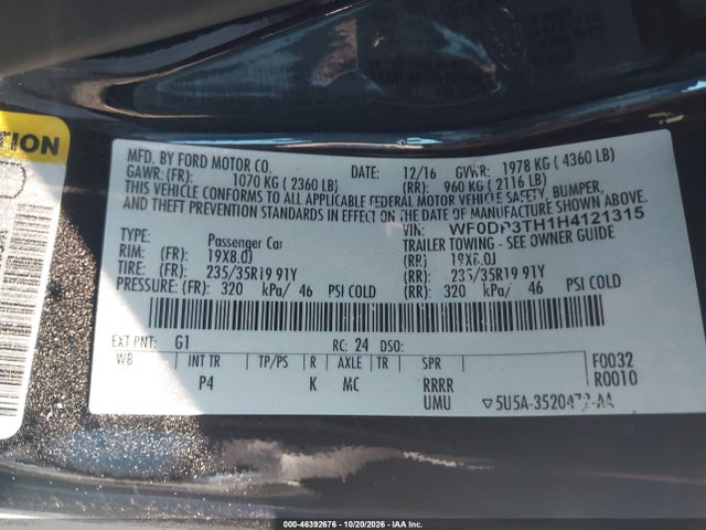 Продажа на аукционе авто 2017 Ford Focus Rs, vin: WF0DP3TH1H4121315, номер лота: 46392676