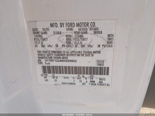 Aukcja sprzedaży 2006 Ford F-150 Stx/xl/xlt, vin: 1FTRF12246KB29902, numer aukcji: 46392694