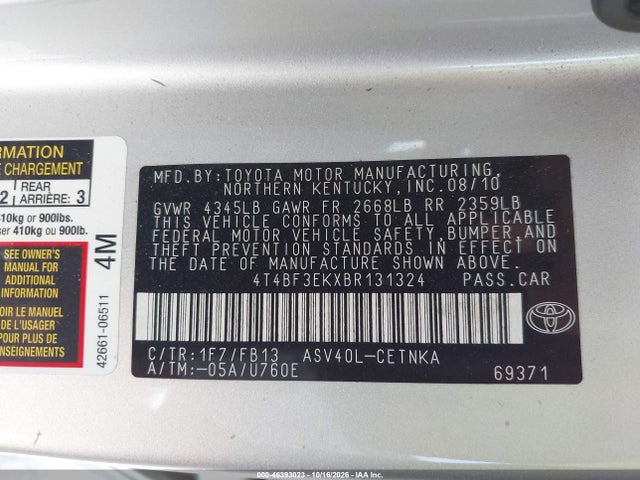 Aukcja sprzedaży 2011 Toyota Camry, vin: 4T4BF3EKXBR131324, numer aukcji: 46393023