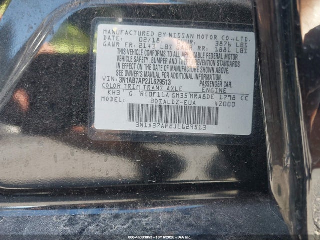 Aukcja sprzedaży 2018 Nissan Sentra Sv, vin: 3N1AB7AP2JL629513, numer aukcji: 46393053