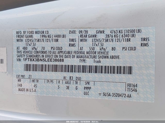 Ford F-350 Xl 2020 1FT8X3BN5LEE38688 Image 9