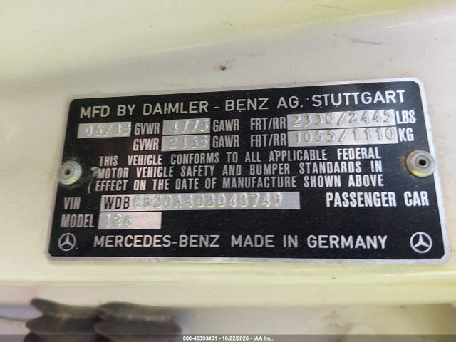 Aukcja sprzedaży 1983 Mercedes-benz 300 Sd, vin: WDBCB20A4DB048749, numer aukcji: 46393451