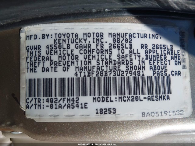 Aukcja sprzedaży 2003 Toyota Avalon Xl, vin: 4T1BF28B73U279481, numer aukcji: 46393724