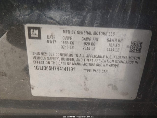 Продажа на аукционе авто 2017 Chevrolet Sonic Lt Auto, vin: 1G1JD6SH7H4141191, номер лота: 46393733