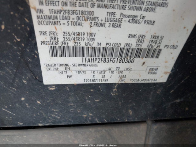 Продажа на аукционе авто 2015 Ford Taurus Limited, vin: 1FAHP2F83FG180300, номер лота: 46393755