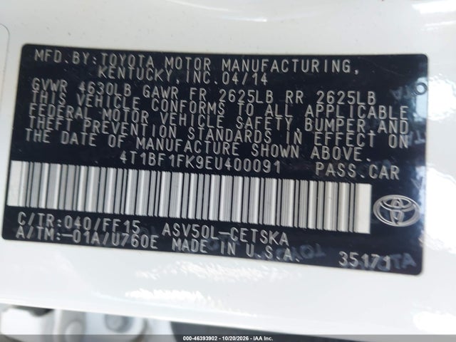 Продаж на аукціоні авто 2014 Toyota Camry Se, vin: 4T1BF1FK9EU400091, номер лоту: 46393902