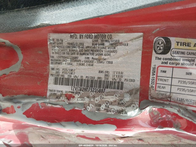 Продаж на аукціоні авто 2007 Ford Mustang Gt Deluxe/gt Premium, vin: 1ZVFT82H075235897, номер лоту: 46394030