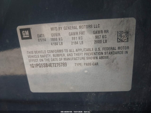 Продажа на аукционе авто 2014 Chevrolet Cruze Ltz, vin: 1G1PG5SB4E7276789, номер лота: 46394159