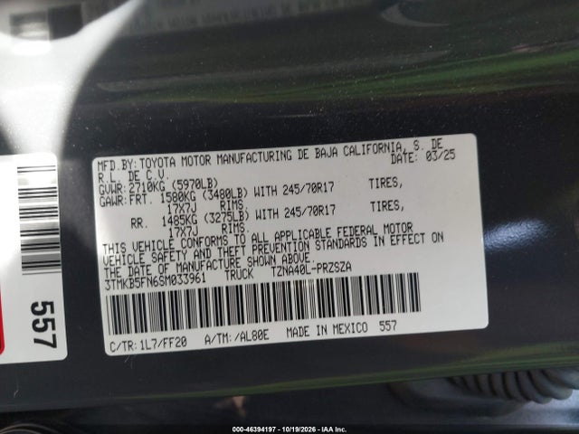 3TMKB5FN6SM033961 Toyota Tacoma Sr5