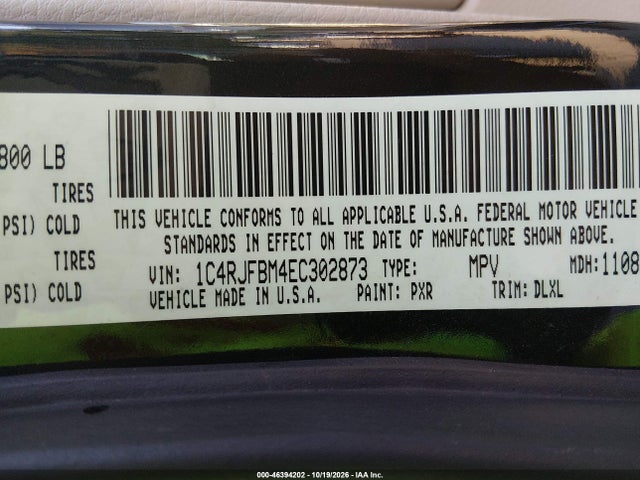 2014 Jeep Grand Cherokee Limited მანქანა იყიდება აუქციონზე, vin: 1C4RJFBM4EC302873, აუქციონის ნომერი: 46394202