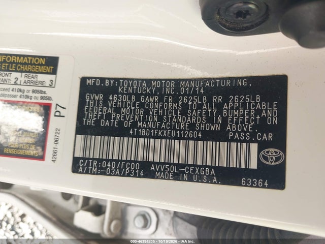 Aukcja sprzedaży 2014 Toyota Camry Hybrid Xle, vin: 4T1BD1FKXEU112604, numer aukcji: 46394235
