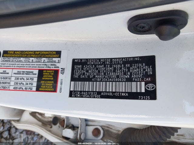 Aukcja sprzedaży 2010 Toyota Camry, vin: 4T1BF3EK3AU580630, numer aukcji: 46394291