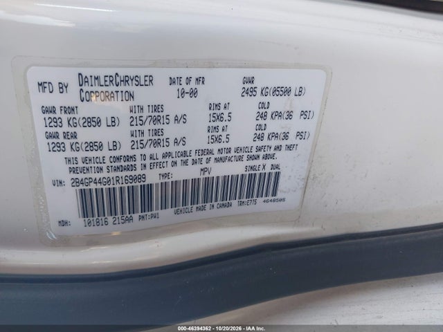 Aukcja sprzedaży 2001 Dodge Grand Caravan Sport, vin: 2B4GP44G01R169089, numer aukcji: 46394362