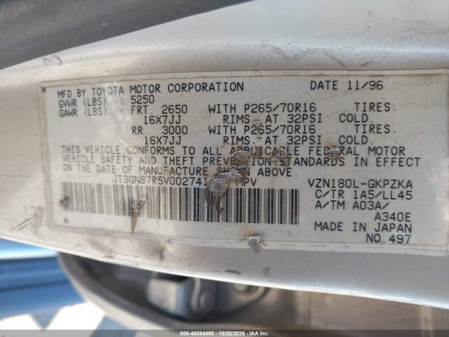 46394480 :رقم المزاد ، JT3GN87R5V0027418 vin ، 1997 Toyota 4runner Sr5 V6 Limited مزاد بيع