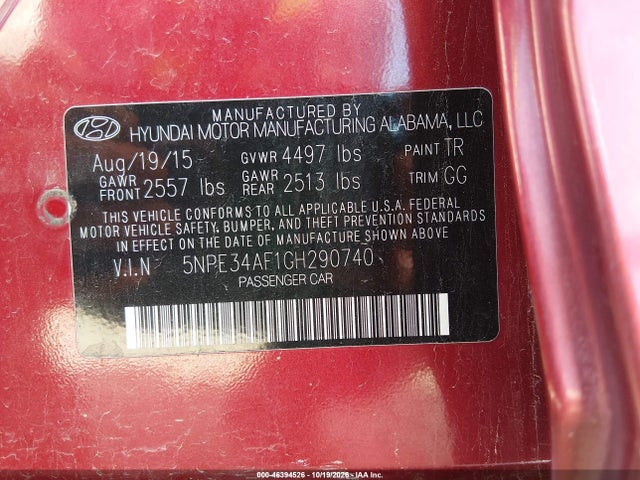 Hyundai Sonata Sport 2016 5NPE34AF1GH290740 Image 9