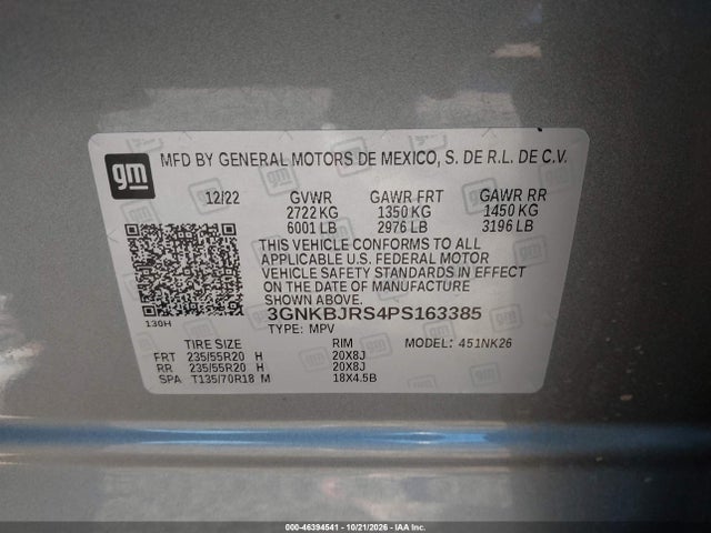 46394541 :رقم المزاد ، 3GNKBJRS4PS163385 vin ، 2023 Chevrolet Blazer Awd 3lt مزاد بيع