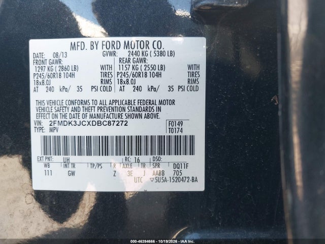 Продажа на аукционе авто 2013 Ford Edge Sel, vin: 2FMDK3JCXDBC87272, номер лота: 46394666