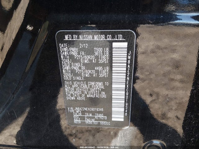 Продажа на аукционе авто 2012 Infiniti Qx56, vin: JN8AZ2NEXC9019346, номер лота: 46395042