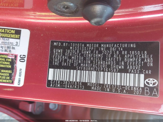 Toyota COROLLA LE 2014 5YFBURHE7EP161587 Image 9