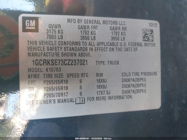 Продаж на аукціоні авто 2012 Chevrolet Silverado 1500 Lt, vin: 1GCRKSE73CZ237021, номер лоту: 46395161
