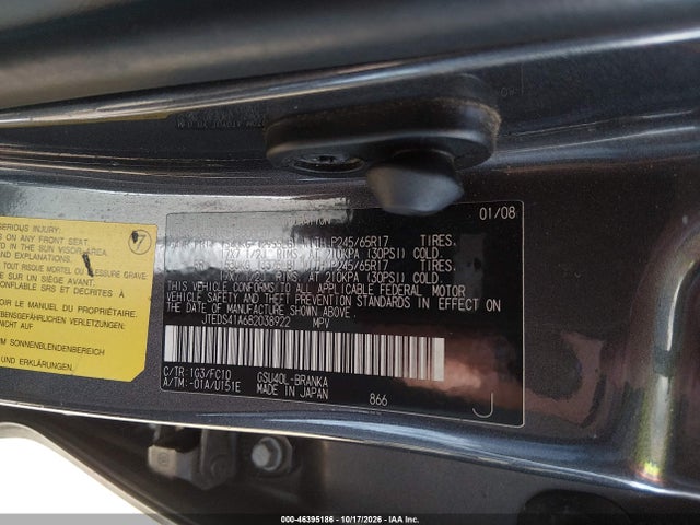 Aukcja sprzedaży 2008 Toyota Highlander, vin: JTEDS41A682038922, numer aukcji: 46395186