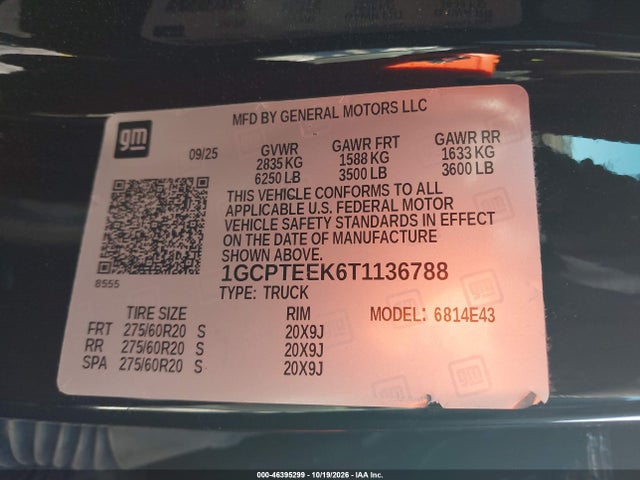 46395299 :رقم المزاد ، 1GCPTEEK6T1136788 vin ، 2026 Chevrolet Colorado Trail Boss 4wd مزاد بيع