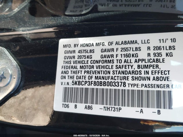 Продаж на аукціоні авто 2011 Honda Accord 3.5 Ex-l, vin: 5KBCP3F80BB003378, номер лоту: 46395470