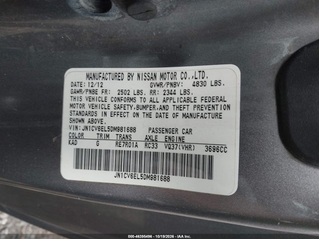 Aukcja sprzedaży 2013 Infiniti G37x, vin: JN1CV6EL5DM981688, numer aukcji: 46395496