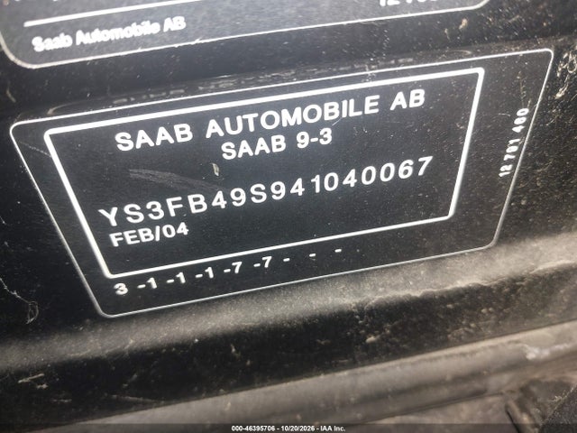 Продажа на аукционе авто 2004 Saab 9-3 Linear, vin: YS3FB49S941040067, номер лота: 46395706